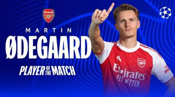 厄德高传射建功主导战局 荣膺枪手欧冠关键先生